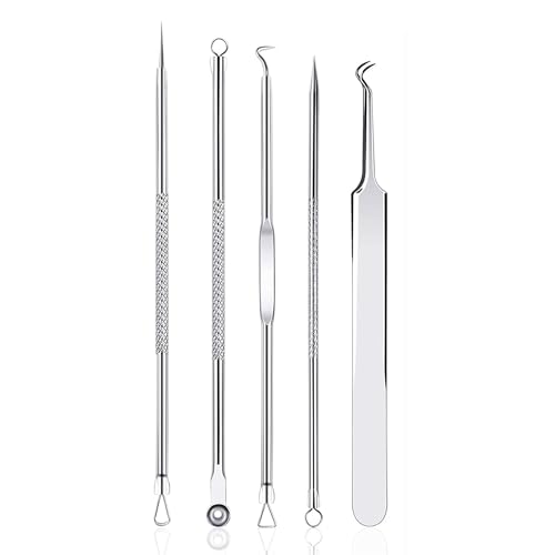 Rnitle Mitesserentferner Komedonenquetscher Set, Akne Whiteheads ,Blackhead Remover mit Box aus Edelstahl für alle Hauttypen