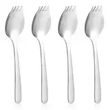 salbsever 4 Stück Edelstahl Spork Göffel, Lang Salatlöffel 2 in 1 Abendessen Suppenlöffel,Salatgabel Nudellöffel, Multifunktion Löffel Und Gabel Für Hause Oder Auf Campingbesteck Oder Auf Reisen