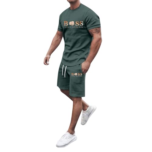 Generisch Jogginganzug Herren Trainingsanzug Sommer Bequeme Sportanzug Fitness Kleidung Poloshirt Kurzarm Baggy Freizeitanzug Streetwear Activewear-Sets 2 Teilig mit Tshirt und Kurz Sporthose