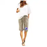 FASLOLSDP WeißE Shorts Damen, Leinenhose Damen Sommer Kurz, High Waist Kordelzug Hosen Leicht Druck Sommerhose LäSsige Stretch Strandshorts Leicht Atmungsaktiv Sweatpants Hotpants