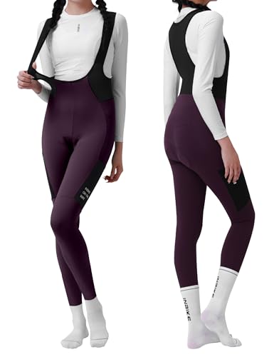 INBIKE Radlerhose Bib Pants Fahrradhose Fahrradträgerhosen Damen Lang Winter Thermo Warm Winddicht Gepolstert mit Taschen Fleece Reflektierendem Logo Atmungsaktiv Elastisch Weich Lila L