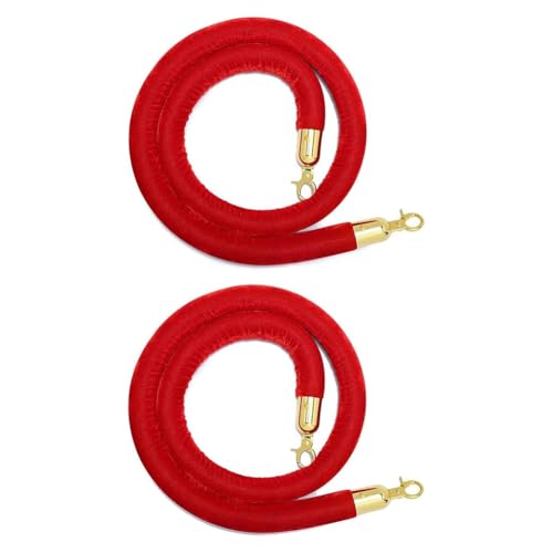 Yopeissn 2er-Pack Absperrseile Aus Samt mit Goldenen Haken, Absperrseil Zur Kontrolle Von Menschenmengen, Sicherheitsbarriere, Dekoration für, 1,5 M, Rot