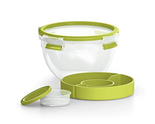 Emsa 518097 Clip & Go Salatbox | 1,0 L | Mit Einsätzen für Toppings und Dressing | To Go | 100 % dicht | Frische Dichtung, Grün