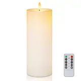Homemory 10,2 cm x 25,4 cm Große Wasserdicht Outdoor Flackernden Flammenlose Kerzen, Batteriebetriebene LED Stumpenkerzen mit Fernbedienung und Timer, Long Lasting, Weiß