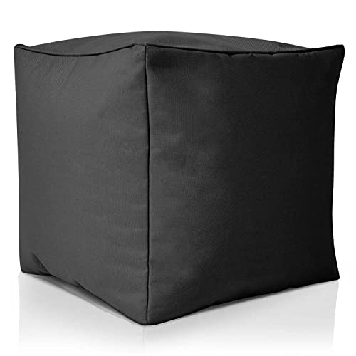 Green Bean Sitzsack-Hocker 40x40x40cm mit EPS-Perlen Füllung - Fußhocker Fußkissen Sitz-Pouf für Sitzsäcke - Bodenkissen für Kinder und Erwachsene - Fußablage Sitzkissen Sitzhocker Schwarz