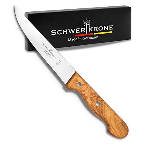 Schwertkrone Premium Schinkenmesser mit Olivenholzgriff - 15 cm Klinge - Vielseitig einsetzbares Stechmesser/Fleischmesser - Made in Solingen