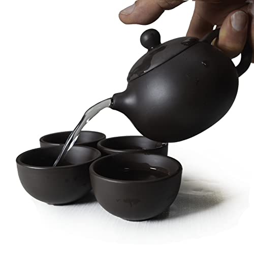 Teekanne, chinesisches Zisha, XIshi, Beauty-Stil, Set mit 1 Töpfen, 4 Tassen, 50 ml, Gongfu-Tee-Werkzeug, Schwarz