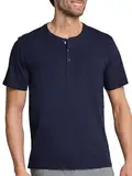 Schiesser Herren Schlafshirt Kurzarm Mit Knopfleiste - Mix + Relax Schlafanzugoberteil, Dunkelblau_163831, 54 EU