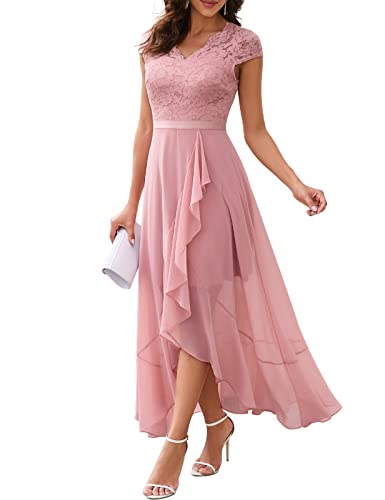 Bbonlinedress BBONL INEDRESS Sommerkleid Damen Abendkleid lang Elegant Kleider V-Ausschnitt Spitzenkleid Chiffon Hochzeit Brautkleid Party Ballkleid Blush S