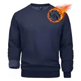 MAGCOMSEN Herren Sweatshirt Crewneck Arbeitspullover Basic Einfarbig Fleeceshirts Herren Lässig Sport Pulli Baumwolle Warme Trainingsshirt Wandern Trekking Shirt mit Rundhalsausschnitt Dunkelblau L