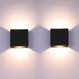 Lightess 2 Stücke LED Wandleuchten innen, Schwarz Alumm Wandleuchte innen, Up Down 6W Modern Wandlicht, LED Wandlampe für Wohnzimmer, Schlafzimmer, Flur, Balkon, Treppenhaus - Warmweiß 3000K