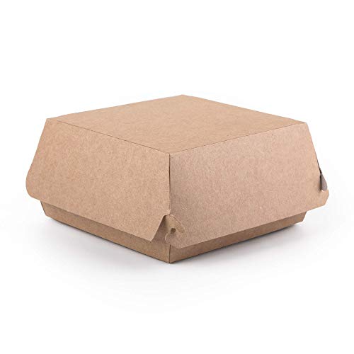 50 Stück Kraft Burger Boxen Größe M Lebensmittelbehälter Fast Food Takeaway Einwegbox Hamburger auslaufsicher umweltfreundlich recyclebar (50, M)