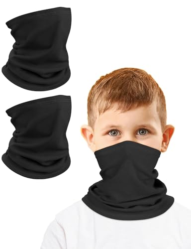 Kiiwah 2 Stück Loop Schal Kinder Dralon, Winter Schlauchschal Halswärmer Multifunktion Schal für Jungen und Mädchen, Winddicht Ski Maske Warmer für Outdoor (Schwarz, Schwarz)