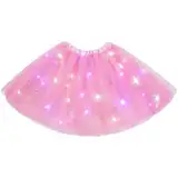 URAQT Tüllrock Damen LED Tütü Erwachsene, Tutu Rock LED, Minirock Mit LED Lichter für Fasching Karneval Motto Party Ballett Tanzen Fancy Dress Halloween Kostüm, 40CM(Rosa)
