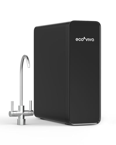 Ecoviva Untertisch Osmoseanlage, Trinkwasser Umkehrosmoseanlage mit 8-stufige Filtration, 600 GPD, Hochleistungs-Osmoseanlage mit 2.5:1 Rein zu Abfluss, Einfache Installation, Schwarz