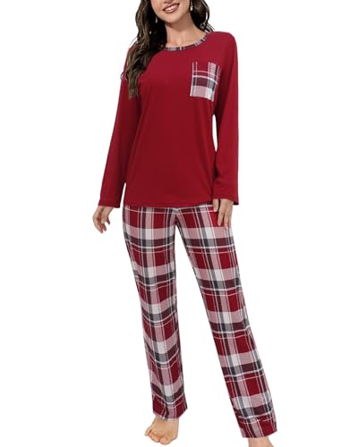 Evolyline Schlafanzug Damen Lang Pjama Set Zweiteiliger Schlafanzüge für Damen Langarm Nachtwäsche Pyjama Loungewear Homewear Lounge Set Kuschelig Hausanzug für Herbst Winter Pajamas for Women