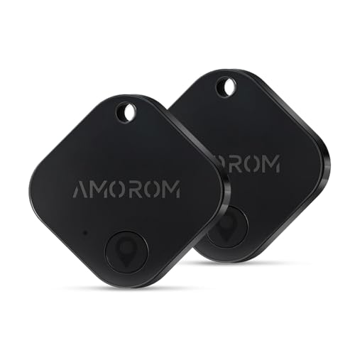 AMOROM Bluetooth Schlüsselfinder Air Tracker Tag, iOS & Android APP, Telefonfinder, Lauter Klingelton, Austauschbarer Akku, für Schlüssel/Gepäck/Koffer/Brieftasche (2 Pack)