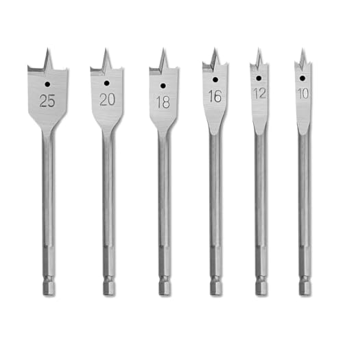 Gunpla 6tlg. Professional Flachfräsbohrer Set 10-25mm, 1/4" Sechskantschaft, Holzbohrer Flachsenker für Weich- und Hartholz, in Rolltasche