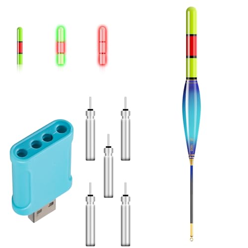 LED Posen Angeln mit Batterie Ladegerät und 5 Stabbatterie Typ CR425, LED Posen Angeln Kann die Farbe ändern, Posen Angeln Smart für Weitwürfe, Hochwertiges Angel Zubehör, LED Schwimmer Angeln