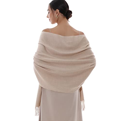 RIIQIICHY Damen Schal Beige Stola Festlich für Abendkleid Pashmina Schals Tücher für Frauen Hochzeit Schultertuch Frühling Winter Schal Warme Kuschelig