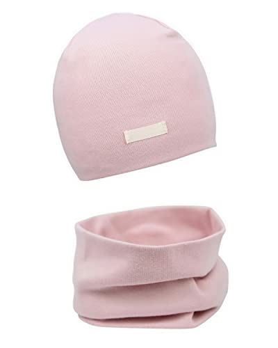 FORUHOO Mädchen Mütze Set mit Schal Kinder Beanie für Herbst Winter Baumwolle 2er(Set: Rosa,49-53)