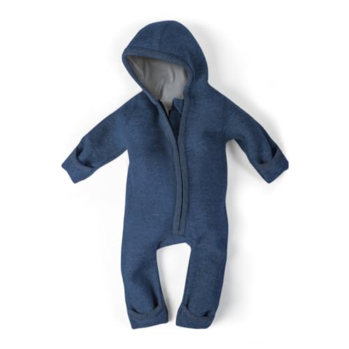 Ehrenkind® WALKOVERALL | Baby Wollwalk-Overalls aus Natur Schurwolle mit Reißverschluss | Walk Wolle Woll-Anzug für Kleinkind und Baby | Jeansblau Gr. 74/80