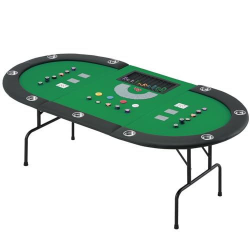 AVAWING Pokertisch Klappbar 9 Spieler, Spieltisch mit Getränkehalter aus Edelstahl,Poker Tisch (Grün)