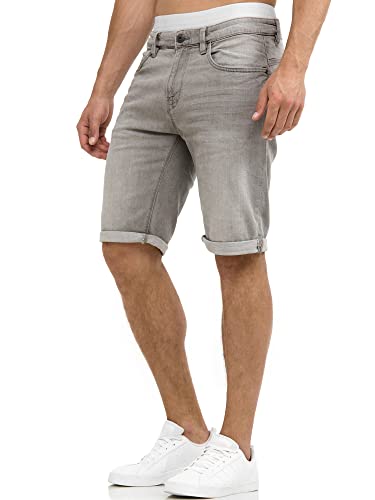 Indicode Herren Caden Jeans Shorts mit 5 Taschen | Herrenshorts Used Look für Männer Lt Grey XL