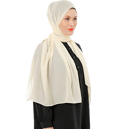 Kopftuch Damen Hijab - Chiffon Hijab Kopftuch Für Damen - Moderne Muslimisch Chiffon Hidzab Tuch Schal Kopftucher – Helles Beige