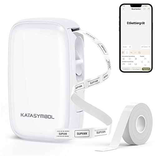 SUPVAN Katasymbol E16 Etikettendrucker - Tragbarer Bluetooth Beschriftungsgerät Selbstklebend, Mini Thermo Etikettiergerät für Zuhause, Büro, iOS & Android, mit 1 Rolle 15mm x 6m Etikett