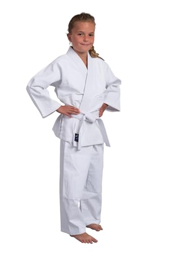 TEKKA BUDO Aikidoanzug Basix - weiß - 380g - Aikido Gi Set - Aikidojacke, Aikidohose, Aikidogürtel - Einsteiger Anzug - Größe 120