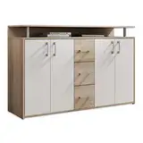 DRIFT Sideboard mit Ablage in Eiche Sonoma Optik, Weiß - Moderne Kommode mit Schubladen und viel Stauraum für Ihren Wohnbereich - 139 x 90 x 34 cm (B/H/T)