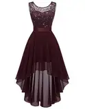 Berylove Abendkleider Damen Brautjungfernkleider Vokuhila Kleid Hochzeitskleider Schicke Kleider Damen Für Hochzeit Spitzenkleid BLP7035XP Burgundy S