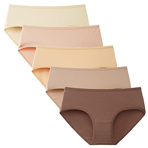 INNERSY Unterhosen Damen Beige Baumwoll Unterwäsche Frauen Komfort Slip Mittlerer Taille 5 Pack (M, Verschiedene Hautfarben)