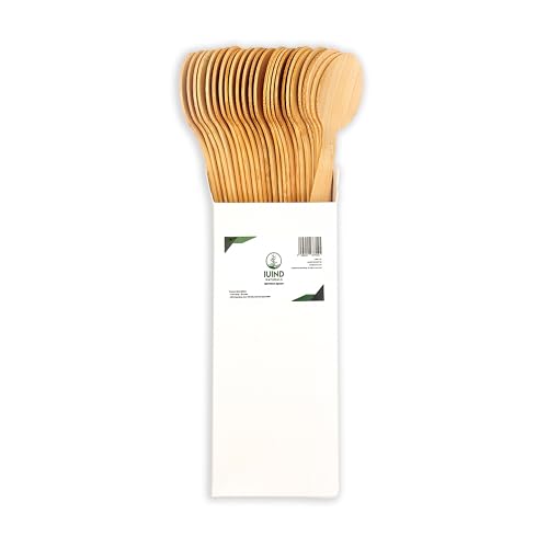 IUIND NATURALS Bambuslöffel, umweltfreundliches Einwegbesteck, 25 Stück, biologisch abbaubare Partyutensilien