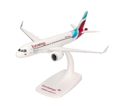 herpa Snap-Fit Eurowings Airbus A320neo - D-AENA, Miniatur im Maßstab 1:200, Sammlerstück, Modell mit Standfuß, Kunststoff, Weiß