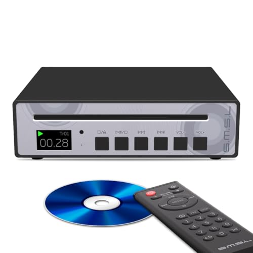 SMSL VMV PL100 HiFi CD-Player für den Heimgebrauch, CD-Transport mit CS43131 Decodier Chip, Kopfhörerverstärker mit RCA/3,5mm Kopfhörer/Optischer/Koaxialer Digitalausgang, Schwarz