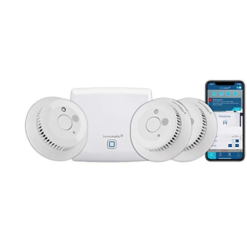 Homematic IP Smart Home Starter Set Rauchwarnmelder, Rauchmelder alarmiert lokal über die Sirene und per Push-Benachrichtigung in der Smartphone-App, integrierte LED-Notbeleuchtung, 150788A0