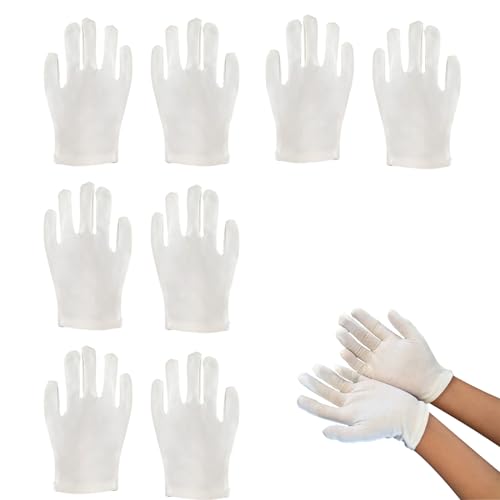 Embhlitfe 4-Paare Weiße Kinder Handschuhe,Kinder weiße Baumwollhandschuhe Kinder weiße Handschuhe Kinderhandschuhe,Kinder Baumwollhandschuhe für 6-10 Kinder Mädchen Jungen Cosplay Party Accessoires