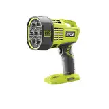 Ryobi 5133003372 Akku-Punktstrahler, Lampe Strahler für mittlere bis weite Distanzen (600m), Langlebige LED mit hellem, 2 Leuchtstufen, 2500 Lumen, Hybrid-Betrieb mit 12V Anschluss /Akku