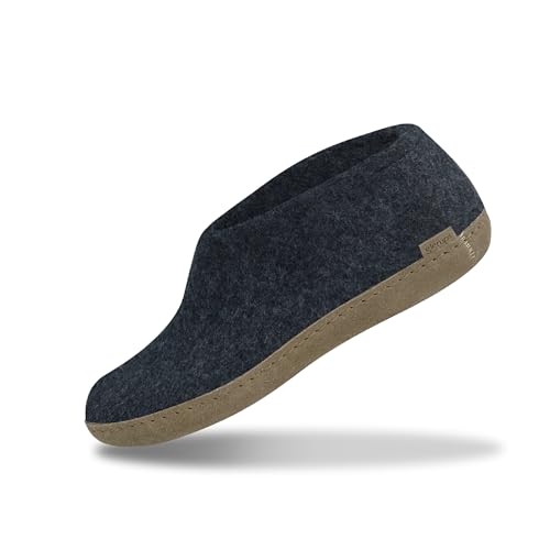 Glerups Filz Hausschuhe Herren und Damen (Größe 41) | Komfortabler Hausschuh mit Weicher Sohle aus Leder | Herren & Damen Slipper Geschlossen | Comfortable Slippers Women & Men
