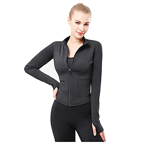 YICHEN Damen Laufjacke Atmungsaktive Sportjacke Langarm Running-Jacken Yoga Fitness Shirt Langarm Sportjacke mit Reißverschluss Trainingsjacke mit Daumenlöchern