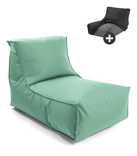 mokebo® Sitzsack Outdoor mit Schutzhülle für Kinder & Erwachsene 'Der Sundowner' Bean Bag mit Füllung, Bodenkissen, Relaxliege für Balkon & Garten, Schutz durch Wasserabweisende Hülle, Eukalyptus