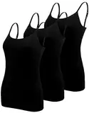 BQTQ 3 Stück Unterhemd Damen Basic Tank Top Ärmelloses Camisole Spaghettiträger Top mit Verstellbarer Strap für Damen und Mädchen (Schwarz, S)