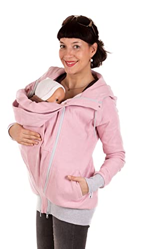 Viva la Mama 3in1 Tragepulli für Mama und Baby I Umstandsjacke mit Tragefunktion I Sweatjacke mit Kapuze I CLEO - rosa - L