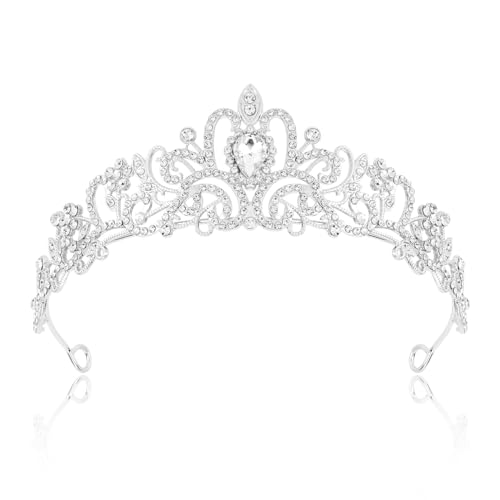 Krone Damen Tiara Birthday Krone Geburtstag Tiara Kristall Strass Tiara Krone für Prinzessin Braut Prom Braut Party Hochzeit Haarreif für Frauen (Silber)