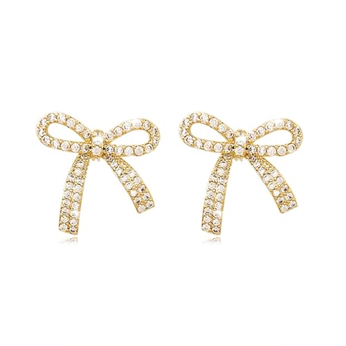 Nayyana 14K Gold funkelnde Schleife Ohrringe, Strass Kette Quaste Ohrring Kristall Fee Tropfen Schmuck Geschenke für Sie, Ohrring Ohrstecker Schmuck Schleife Ohrringe für Frauen