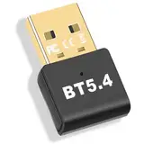 Bluetooth Adapter 5.4, USB Bluetooth Stick(EDR & BLE) Plug and Play Bluetooth Dongle für PC für PC Laptop Desktop Computer, unterstützt Windows 11/10/8.1/7