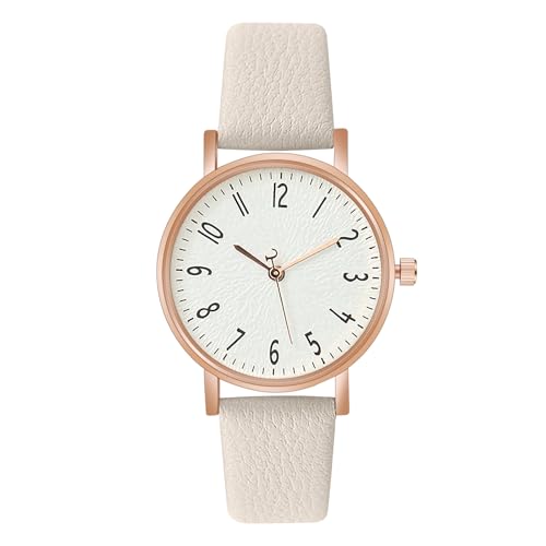 OFFCUP Damenuhr, Damen Analog Quarz Uhr mit Leder Armband, Uhren Damen Einfache Business Klassische Armbanduhr Lässig Quarzuhr Kleideruhr, 3 Zeiger -Beige