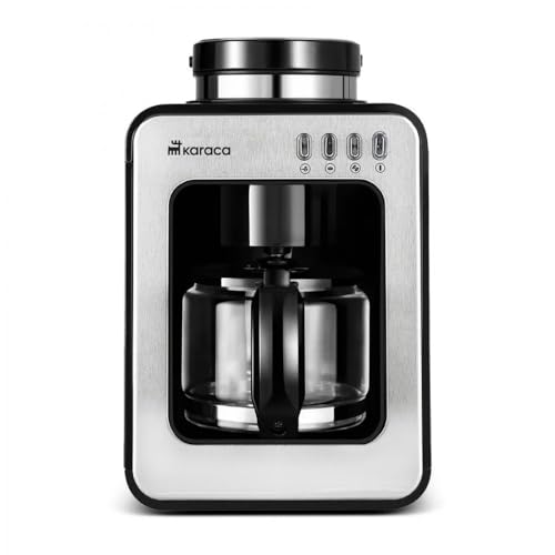 KARACA GRINDMAESTRO Filter-Kaffeemaschine mit Eingebaute Kaffeemühle, 0,5L, 600W, Inox Anti-Tropf-System - One-Touch-Steuerung - Herausnehmbarer Filter